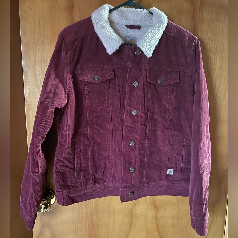 Carhartt Burgandy Wine Colored Sherpa Lined Corduroy Jacket